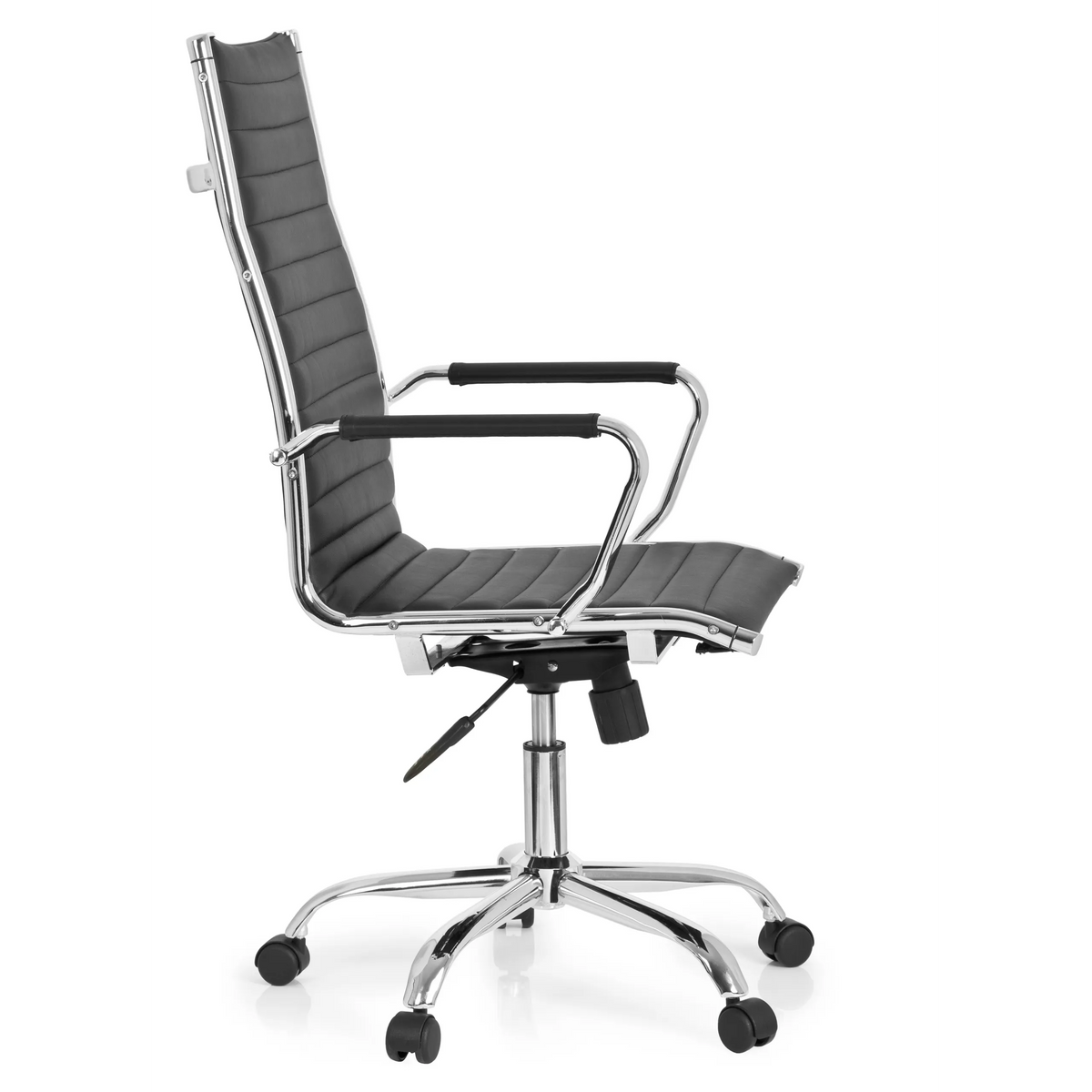 Sillón de oficina profesional VEMONA 20 negro con costuras transversales, reposabrazos y base de cinco ruedas de hjh OFFICE – vista de 360° (vista lateral 80°)