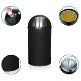 Papelera negra PUSH 50L con vistas detalladas de la abertura, la bolsa de basura y el cubo interior de hjh OFFICE