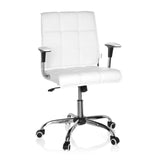 Silla Home Office ERNESTO blanca con tapicería acolchada y base de cinco ruedas de hjh OFFICE – vista de 360° (vista frontal 20°)