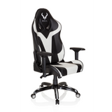 Silla gaming PROMOTER I en blanco y negro con reposabrazos y base de cinco ruedas de hjh OFFICE – vista de 360° (vista frontal en diagonal 40°)