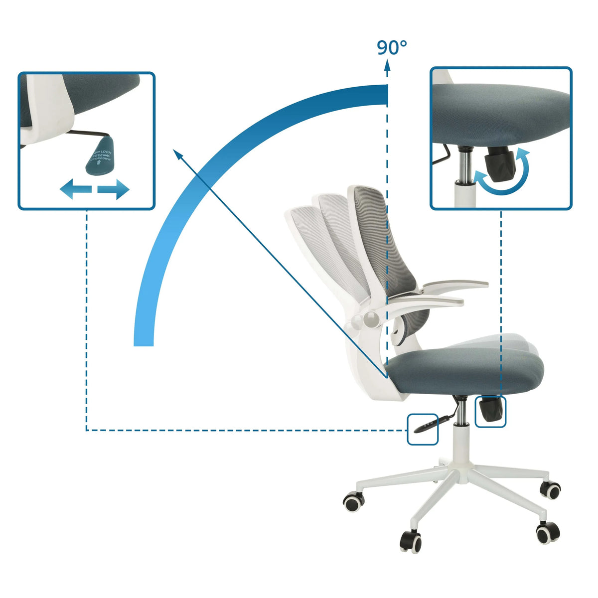 Mecanismos de ajuste de la Silla Home Office MIKO W ECO con inclinación de 90 grados de hjh OFFICE