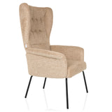 Sillón tapizada beige HAVENIO con capitoné, reposabrazos y patas de metal negras de hjh LIVING – vista de 360° (vista frontal en diagonal 60°)