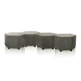 Cuatro taburetes tapizados BAREO grises de forma hexagonal con patas negras de hjh OFFICE