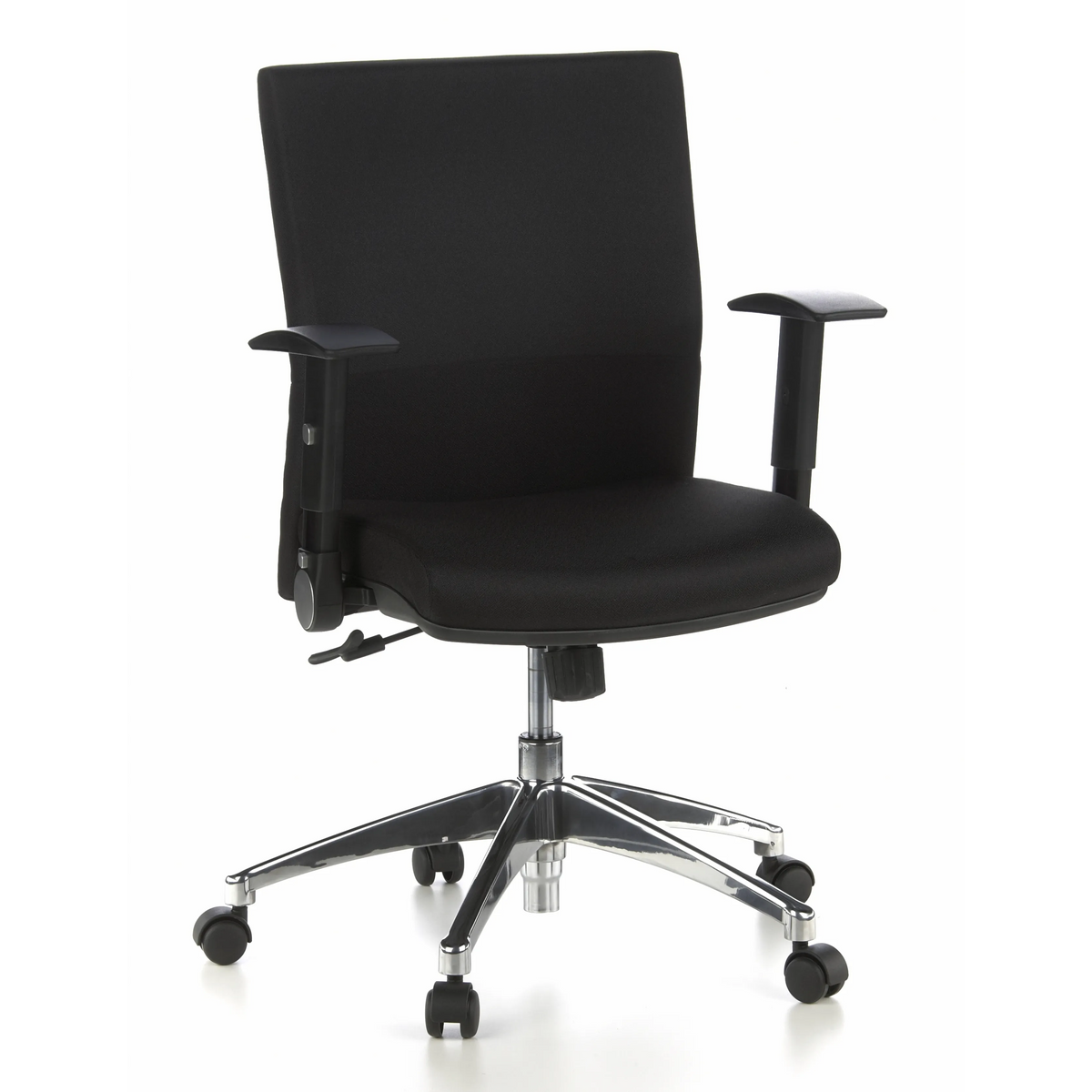 Silla de oficina profesional LAGUNA PRO negra con reposabrazos y base de cinco ruedas de hjh OFFICE – vista de 360° (vista frontal 20°)