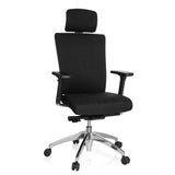 Silla de oficina profesional ASTRA LUX negra con reposacabezas, reposabrazos y base de cinco ruedas de hjh OFFICE – vista de 360° (vista frontal 20°)
