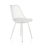 Silla de exterior blanca BEGIO S con respaldo de rejilla y cuatro patas de hjh LIVING – vista de 360° (vista frontal en diagonal 45°)