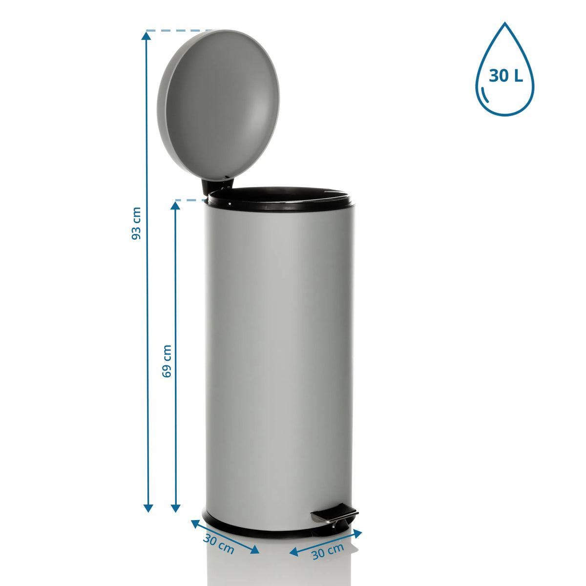 Dibujo dimensional de la papelera CLEAN VIII con un volumen de 30 l y una altura de 69 cm de hjh OFFICE
