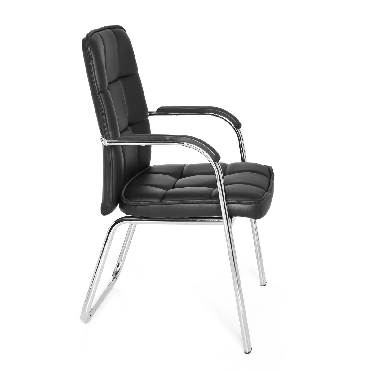 Silla de confidente negra BORNE con tapizado acolchado y estructura de patines de hjh OFFICE – vista de 360° (vista lateral 80°)
