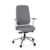 Silla de oficina profesional CHIARO T4 WHITE gris con reposabrazos y una base de cinco ruedas de hjh OFFICE – vista de 360° (vista frontal 20°)