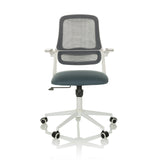Silla Home Office MIKO W ECO gris con respaldo de malla y base blanca de cinco ruedas de hjh OFFICE – vista de 360° (vista frontal 0°)