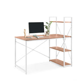 Escritorio Easy Up3 en blanco y roble con estantería integrada y tres superficies de almacenamiento de hjh LIVING
