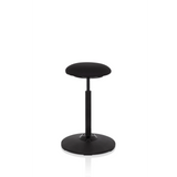 Asiento de pie BALANCE SIT negro con cojín de asiento redondo y base circular de hjh OFFICE – vista de 360° (vista frontal en diagonal 60°)