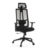 Silla de oficina profesional TRAMORE negra con respaldo de malla y base de cinco ruedas de hjh OFFICE – vista de 360° (vista frontal 15°)