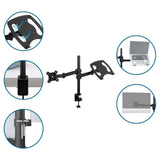 Soporte de monitor negro VM-MH2 con soporte para portátil y fijación a mesa de hjh OFFICE