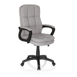 Grauer Home-Office-Chefsessel RELAX CX 120 mit gestepptem Bezug und Fußkreuz mit fünf Rollen von MyBuero – 360-Grad-Ansicht (schräge Frontansicht 40°)