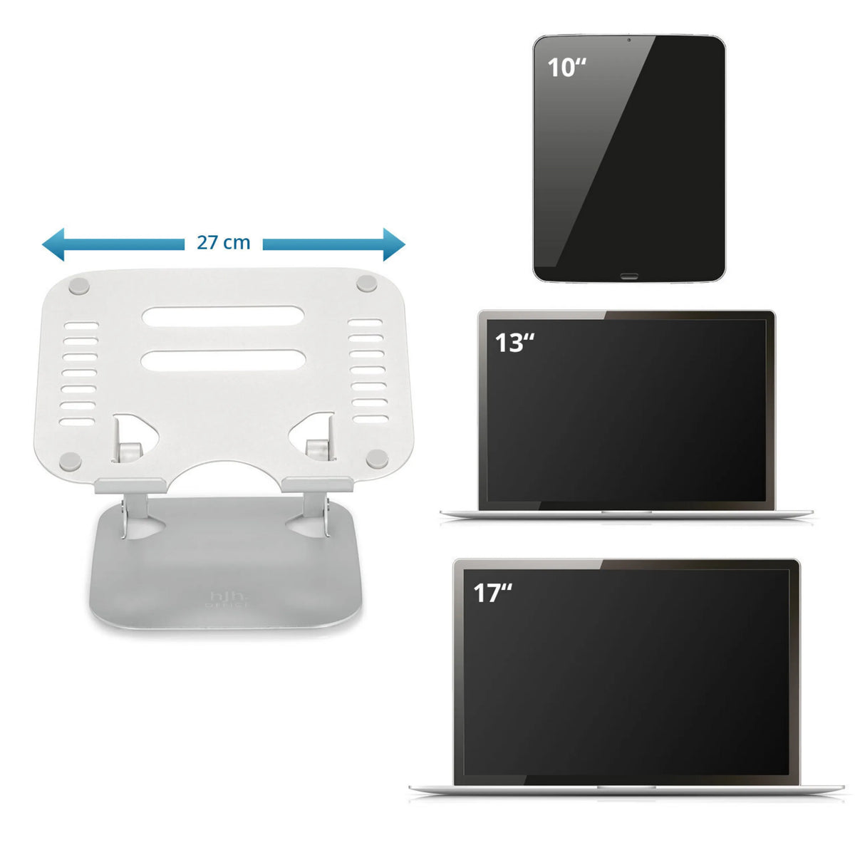 Soporte para portátil LAPTOP STAND en color plata con una anchura de 27 cm para dispositivos de 10 a 17 pulgadas de hjh OFFICE