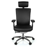 Silla de oficina profesional NOVA negra de cuero con reposacabezas y base de cinco ruedas de hjh OFFICE – vista de 360° (vista frontal 0°)
