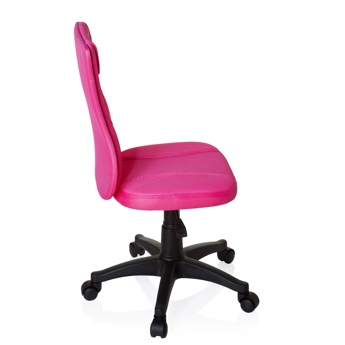 Silla giratoria para niños KIDDY BASE rosa con respaldo de malla y base negra de cinco ruedas de hjh OFFICE – vista de 360° (vista lateral 100°)