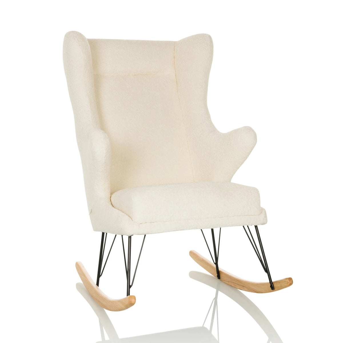 Sillón de diseño blanco MAPOON como mecedora con patines de madera y metal de hjh LIVING – vista de 360° (vista frontal 15°)