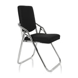 Silla plegable ESTO negra con funda de tela y estructura cromada de hjh OFFICE – vista de 360° (vista frontal en diagonal 60°)
