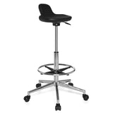taburete giratorio negro TOP WORK 03 con aro reposapiés y base de cinco ruedas de hjh OFFICE – vista de 360° (vista frontal en diagonal 40°)