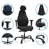 Diversas opciones de ajuste del Sillón de oficina profesional RESISTIO XXL en negro de hjh OFFICE
