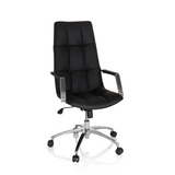 Sillón de oficina Home Office SARANTO PRO de cuero negro con base brillante de cinco ruedas de hjh OFFICE – vista de 360° (vista frontal 19°)