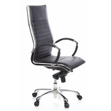 Sillón de oficina profesional PARMA 20 negro con tapicería de cuero acolchado y base de cinco ruedas de hjh OFFICE – vista de 360° (vista frontal en diagonal 60°)