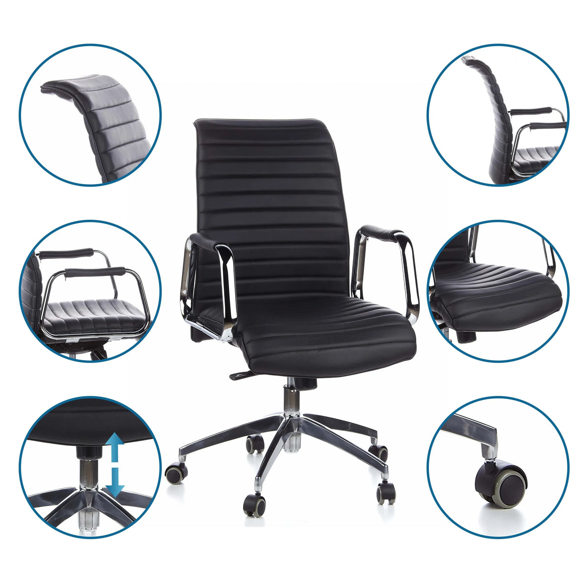 Sillón de oficina profesional ASPERA 10 en negro con base estrellada cromada y ruedas de hjh OFFICE