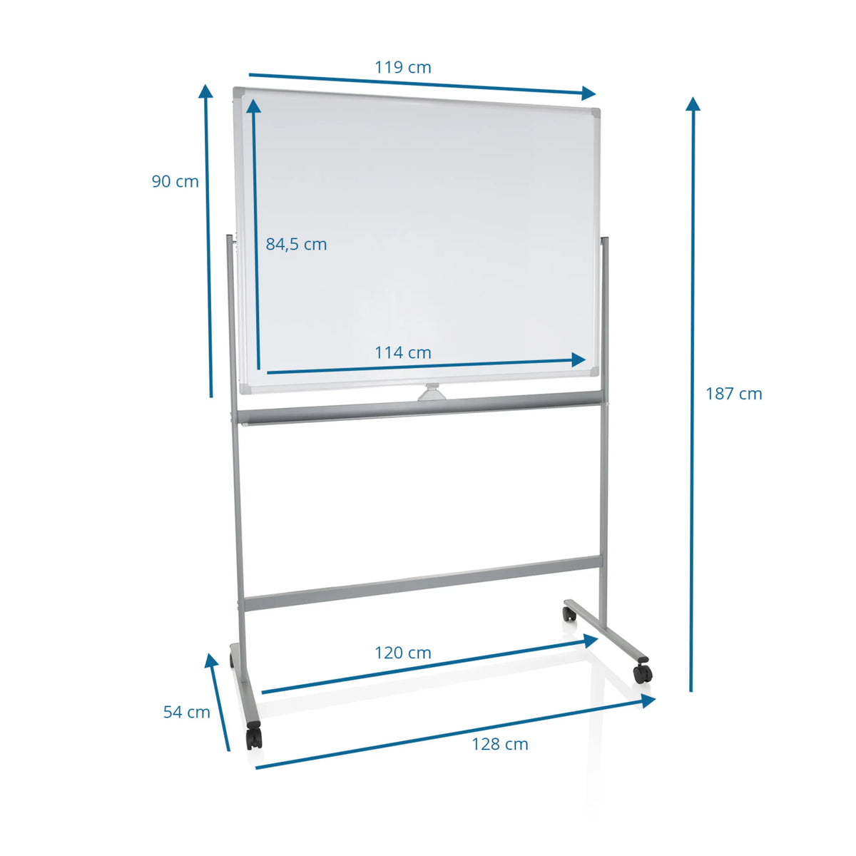 Dibujo técnico de la Pizarra blanca MULTIBOARD I con una altura total de 187 cm de hjh OFFICE