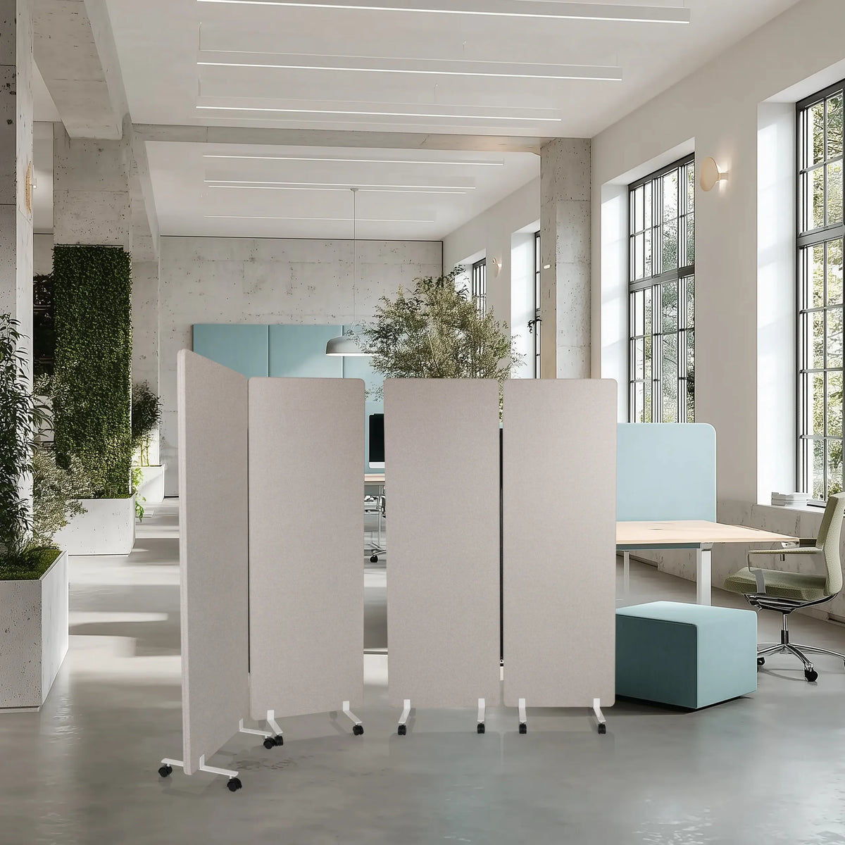 Separadores grises FLEXMIUT 1 como set móvil de dos piezas con ruedas de hjh OFFICE