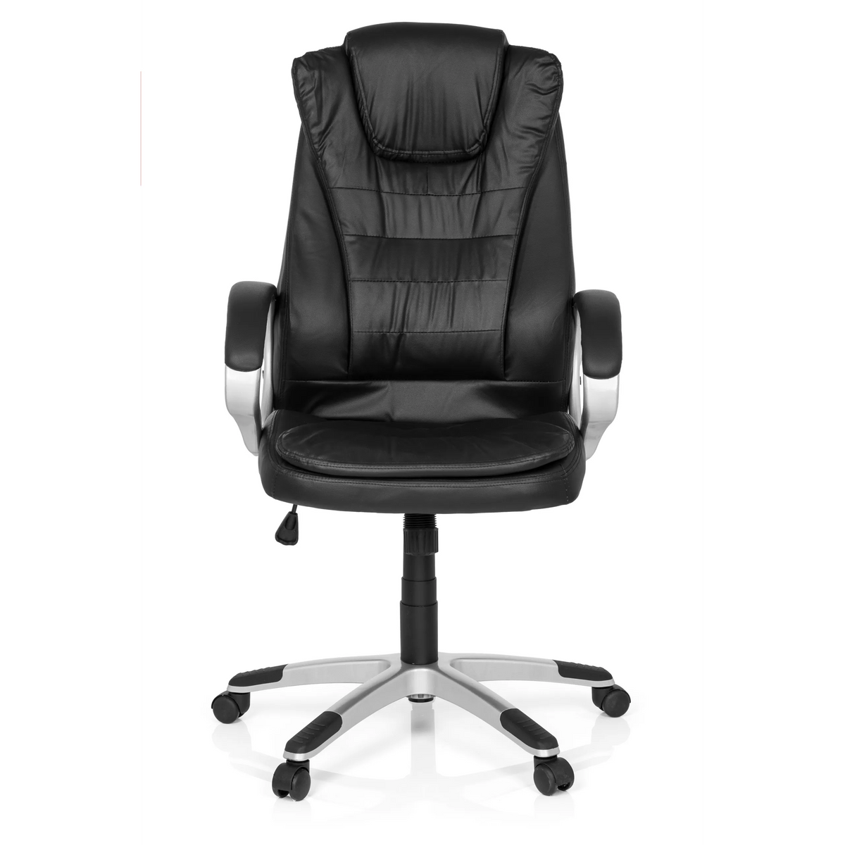 Silla gaming RELAX WB100 negra con respaldo acolchado y base de cinco ruedas de MyBuero – vista de 360° (vista frontal 0°)