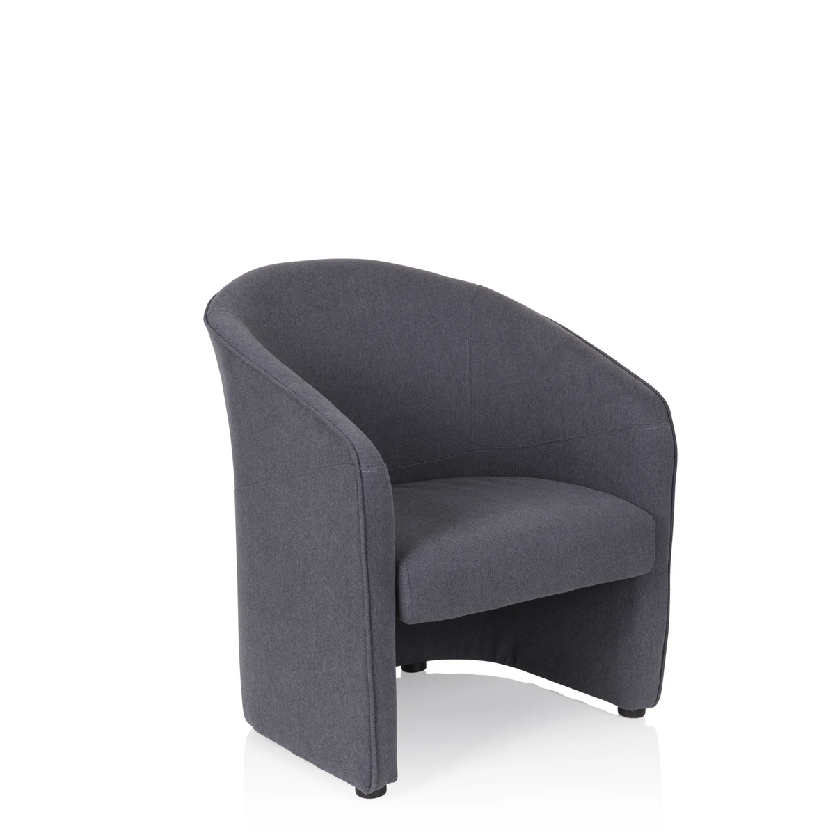 Sillón tapizada SAN JUAN en gris oscuro con respaldo y reposabrazos redondeados de hjh OFFICE – vista de 360° (vista frontal en diagonal 40°)