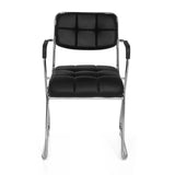 Silla de confidente negra ZANTA con costuras cuadradas y estructura cromada de hjh OFFICE – vista de 360° (vista frontal 0°)