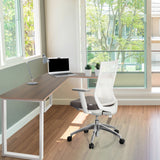 Escritorio de esquina WORKSPACE BASIC I en nogal y blanco con estructura blanca de hjh OFFICE