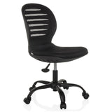 Silla Home Office CASLA negra con respaldo de malla y base de cinco ruedas de hjh OFFICE – vista de 360° (vista frontal en diagonal 45°)