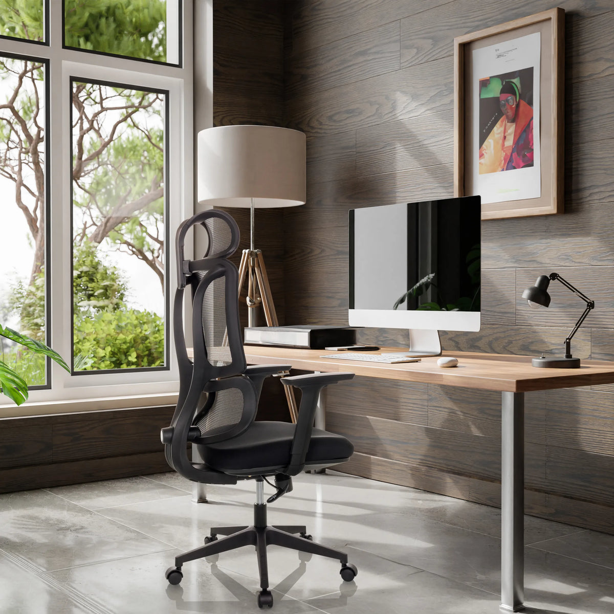 Silla Home Office ERGOMY con respaldo de malla y estructura negra de MyBuero
