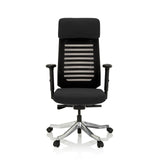 Silla de oficina profesional ASGON negra con respaldo de malla y base de cinco ruedas de hjh OFFICE – vista de 360° (vista frontal 0°)