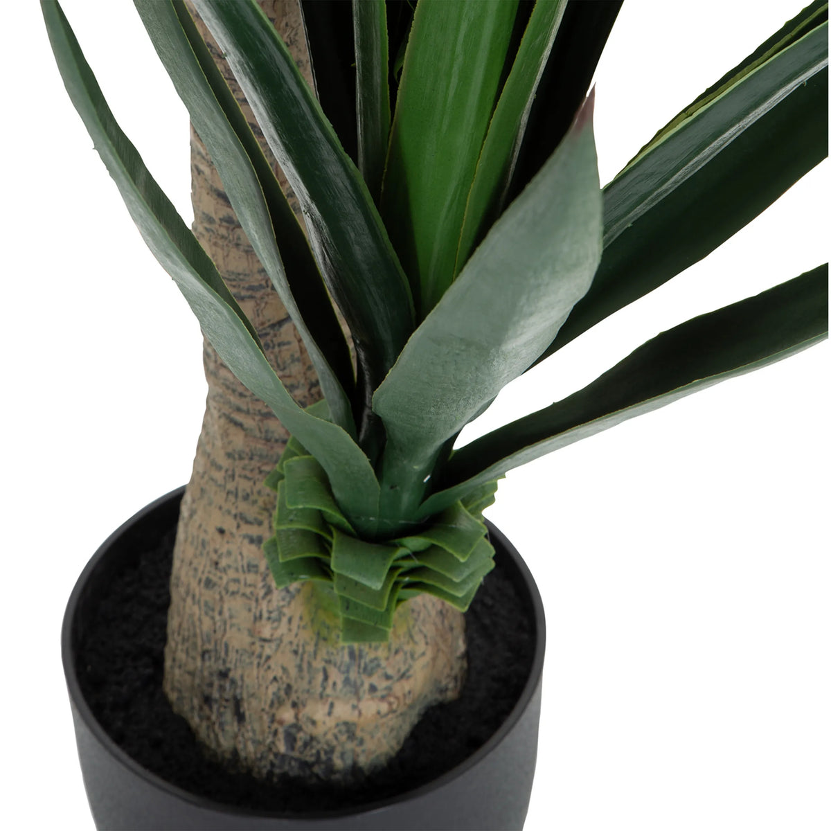 Tallo y hojas verdes de la Planta artificial YUCCA en una maceta negra de hjh OFFICE