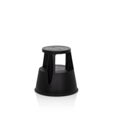 Taburete bajo TIO-M I negro con superficie redonda y base cónica de hjh OFFICE – vista de 360° (vista frontal en diagonal 40°)