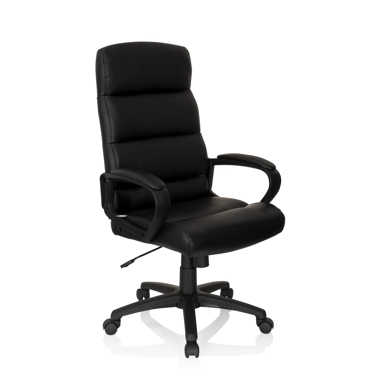 Sillón de oficina profesional FUTURA 100 negro con tapicería acolchada y base de cinco ruedas de hjh OFFICE – vista de 360° (vista frontal en diagonal 40°)
