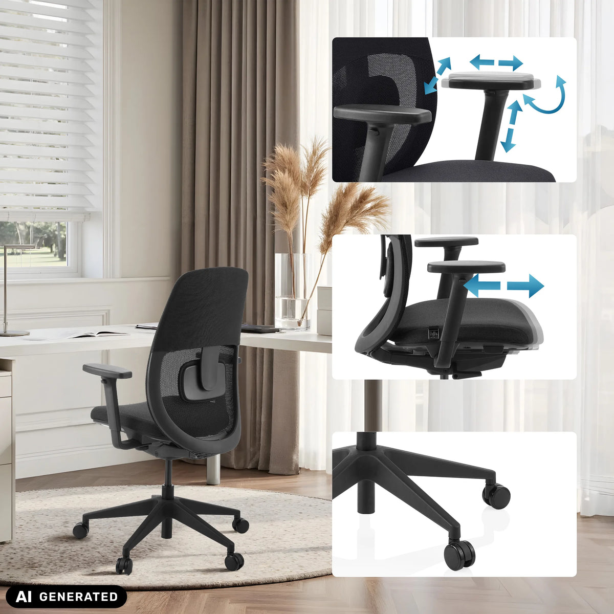 Reposabrazos ajustables y base de estrella de la silla de oficina profesional Skandis de hjh OFFICE (imagen generada por IA)
