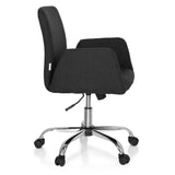 Schwarzer Homeoffice-Bürostuhl FLOW mit Armlehnen und glänzendem Fußkreuz mit fünf Rollen von hjh OFFICE – 360-Grad-Ansicht (Seitenprofil 80°)