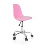 Silla giratoria para niños FANCY II rosa con carcasa curva y base de cinco ruedas de hjh OFFICE – vista de 360° (vista frontal en diagonal 60°)