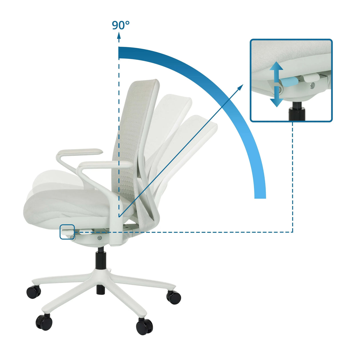 Respaldo ajustable de la silla alta gama VERVIO con una inclinación de 90° de hjh OFFICE