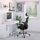 Silla alta gama INSPERO negra con reposacabezas y reposabrazos de hjh OFFICE