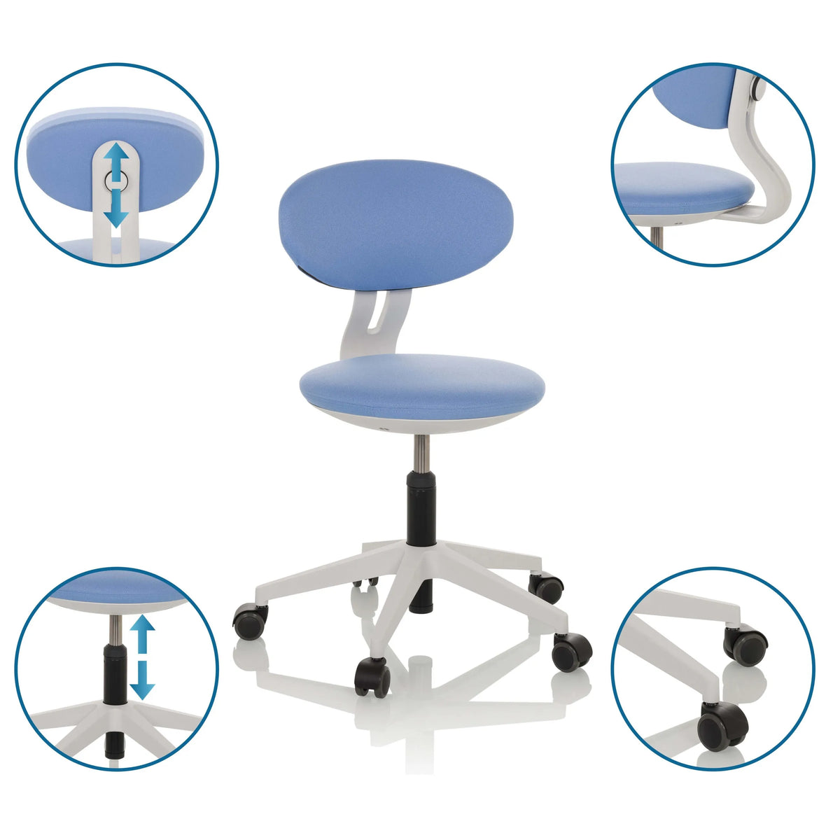 Silla giratoria para niños MINIMOVO azul con respaldo, altura del asiento y ruedas ajustables de hjh OFFICE