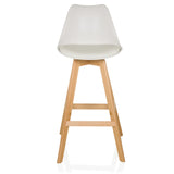Taburete de bar blanco SCANDI HIGH con estructura de madera y reposapiés de hjh LIVING – vista de 360° (vista frontal 0°)