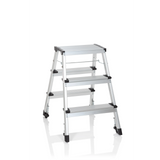 Escalera plegable SOLID IV plateada de aluminio con tres peldaños de hjh OFFICE – vista de 360° (vista frontal 20°)