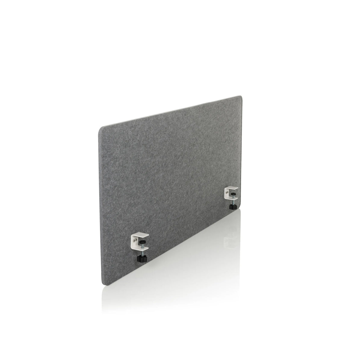 Separador de mesa FLEXMIUT 3D gris con dos fijaciones de mesa de hjh OFFICE – vista de 360° (vista frontal en diagonal 63°)